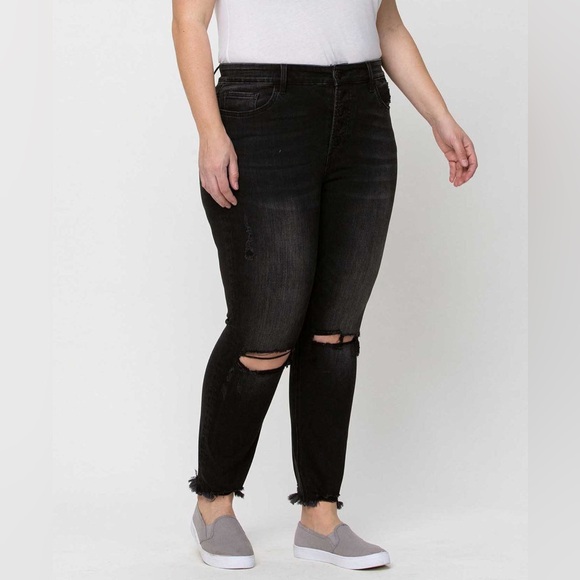 VERVET BY FLYING MONKEY Pants - VERVET Black Night Reflection High Rise Distressed Crop Skinny Jeans - Size 16